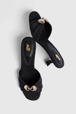 Mule Coquile Ráfia Preto Mule Larroudé