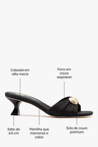 Mule Coquile Ráfia Preto Mule Larroudé