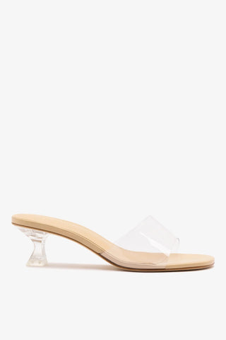 Mule Vivi Lucite Clear Couro Bege Mule Larroudé