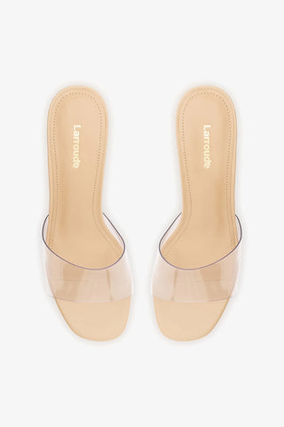 Mule Vivi Lucite Clear Couro Bege Mule Larroudé
