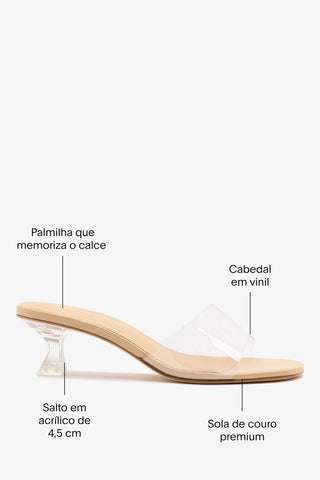 Mule Vivi Lucite Clear Couro Bege Mule Larroudé