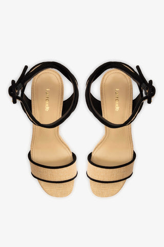 Sandália Dolly Ráfia Bege e Camurça Preto