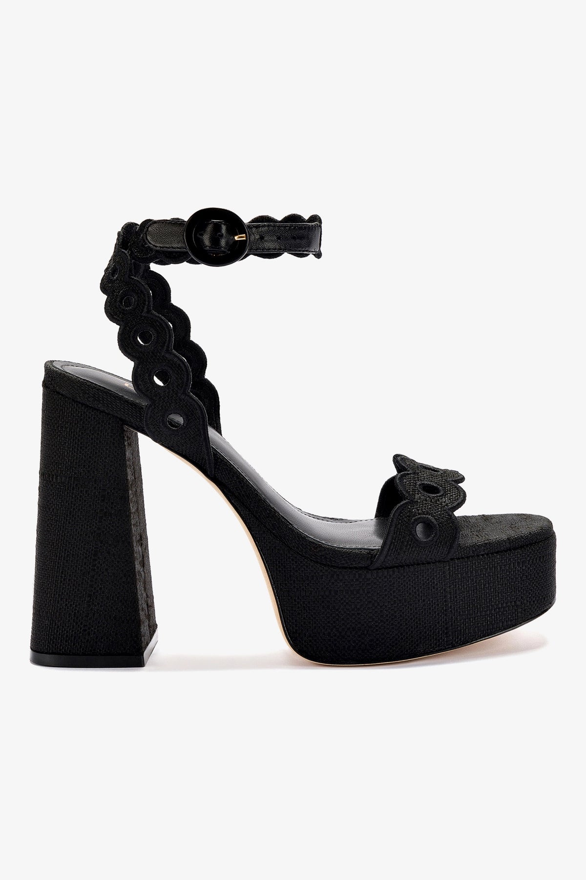 Dolly Broderie Sandal In Black Raffia