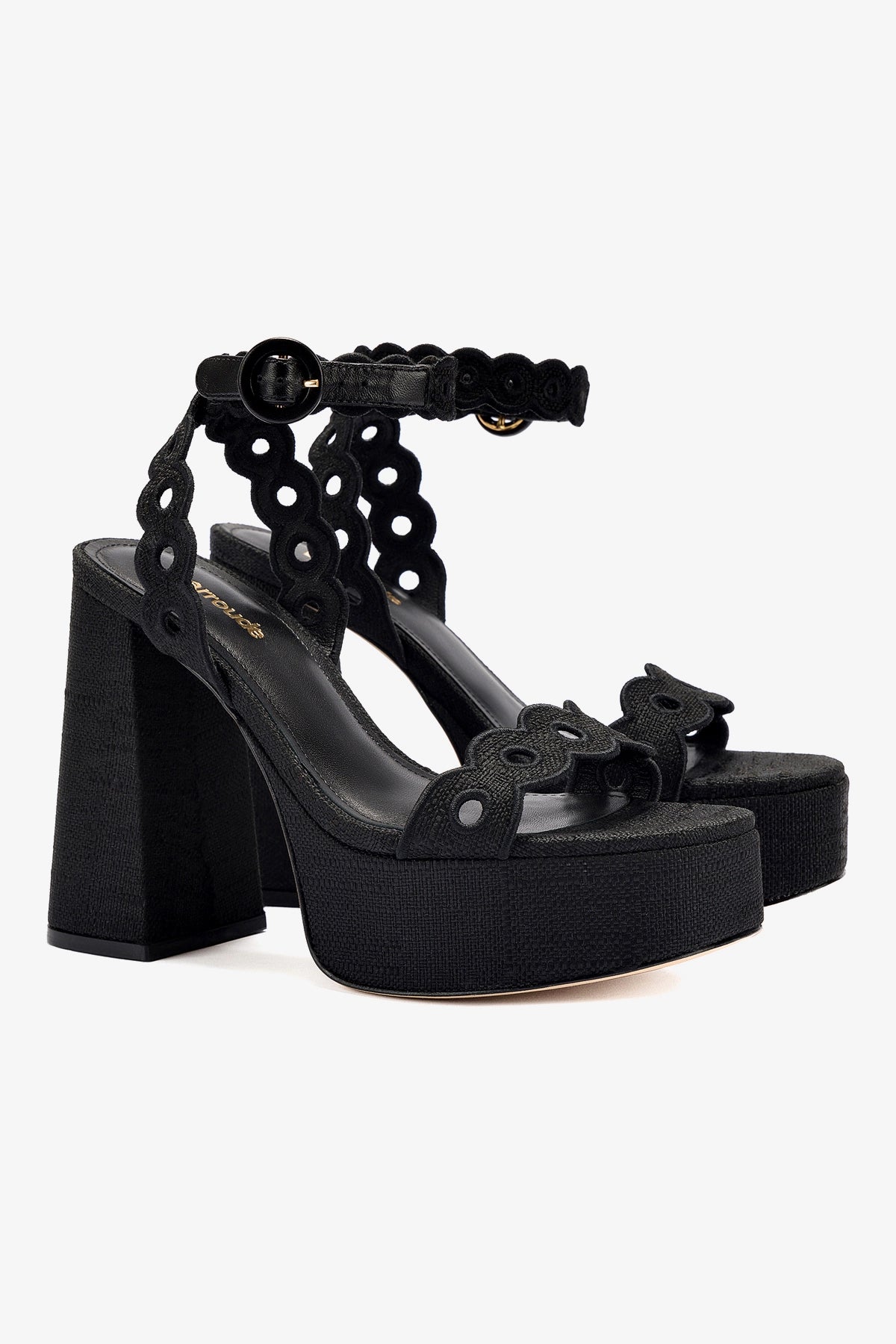 Dolly Broderie Sandal In Black Raffia