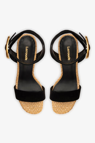 Sandália Dolly Verona Ráfia Natural e Camurça Preto