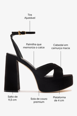 Sandália Plataforma Dolly X Camurça Preto Sandal Larroudé
