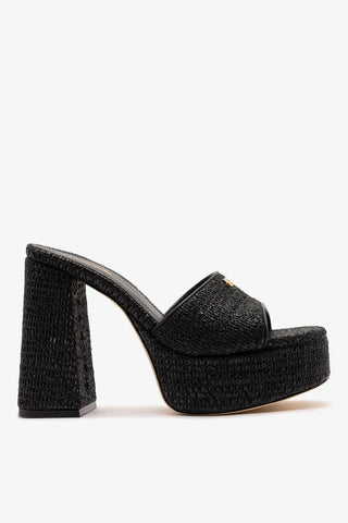 Mule Plataforma Dolly Ráfia Preto Mule Larroude