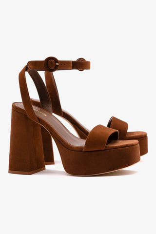 Sandália Plataforma Dolly Camurça Marrom