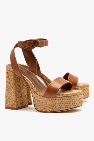 Sandália Dolly Verona Ráfia Natural e Couro Caramelo Womens - Shoes - Sandals Larroudé