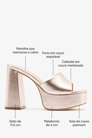 Mule Plataforma Dolly Couro Champagne Mule Larroudé