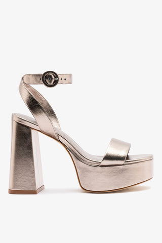 Sandália Plataforma Dolly Couro Dourado Sandal Larroudé