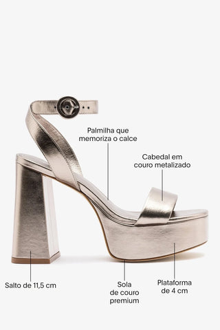 Sandália Plataforma Dolly Couro Dourado Sandal Larroudé