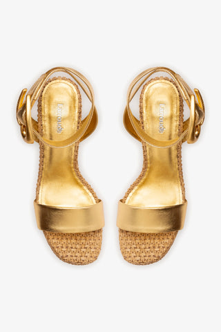 Sandália Dolly Verona Ráfia Natural e Couro Dourado