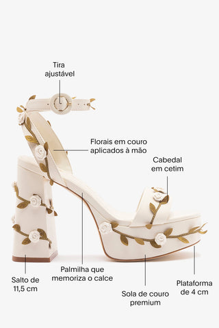 Larroudé x Tanner Fletcher: Sandália Dolly Rose Vines Couro Off White Sandal Larroudé x Tanner Fletcher
