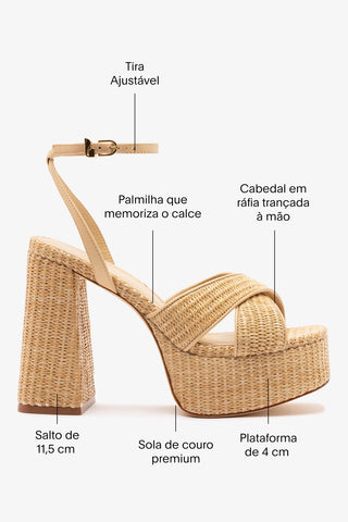 Sandália Plataforma Dolly X Ráfia Natural Sandal Larroudé