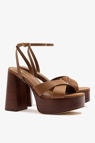 Sandália Dolly X Wood Couro Caramelo Womens - Shoes - Sandals Larroudé
