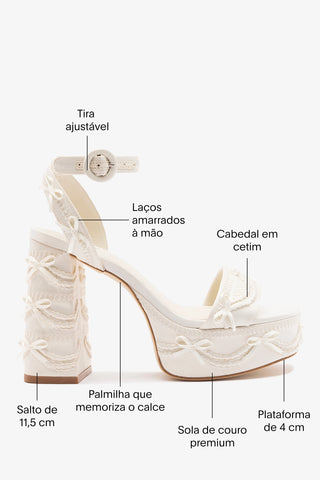 Larroudé x Tanner Fletcher: Sandália Dolly Cake&Lace Cetim Branco Sandal Larroudé x Tanner Fletcher