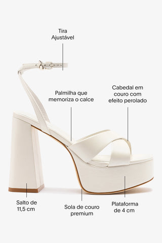 Sandália Plataforma Dolly X Couro Off White Sandal Larroudé