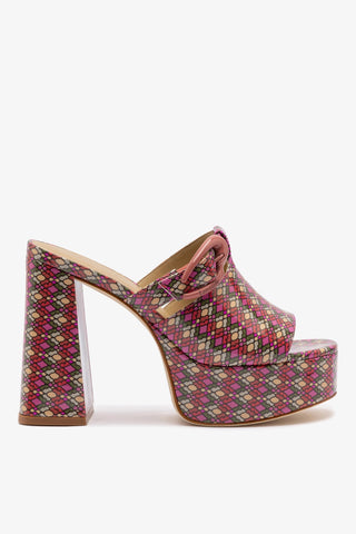 Mule Dolly Verona Couro Verniz Estampado Rosa