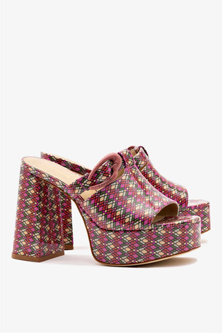 Mule Dolly Verona Couro Verniz Estampado Rosa