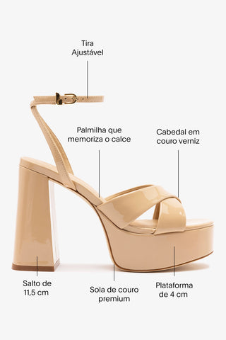 Sandália Plataforma Dolly X Couro Verniz Bege Sandal Larroudé