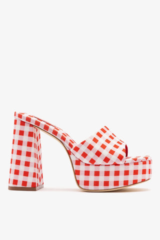 Mule Plataforma Dolly Ráfia Estampado Vermelho — Larroudé