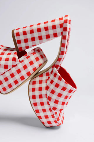 Mule Plataforma Dolly Ráfia Estampado Vermelho — Larroudé