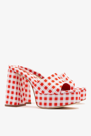 Mule Plataforma Dolly Ráfia Estampado Vermelho — Larroudé