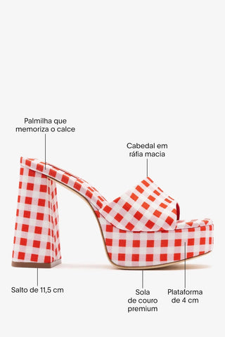 Mule Plataforma Dolly Ráfia Estampado Vermelho