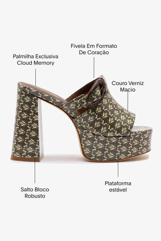 Mule Dolly Verona Couro Verniz Estampado Verde