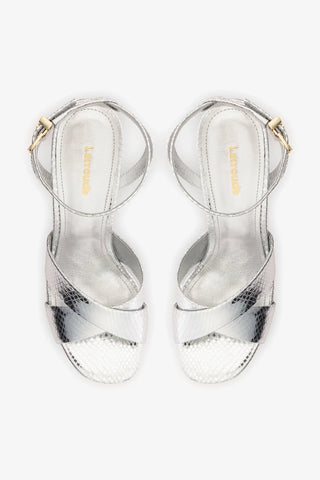 Sandália Plataforma Dolly X Couro Cobra Prateado