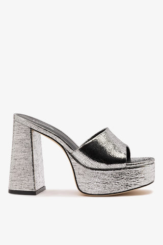 Mule Plataforma Dolly Couro Prateado Mule Larroudé