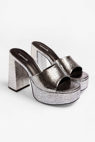 Mule Plataforma Dolly Couro Prateado Mule Larroudé