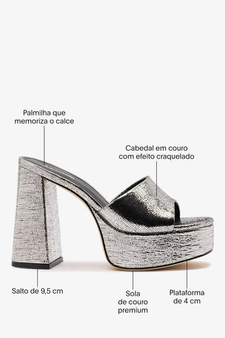 Mule Plataforma Dolly Couro Prateado