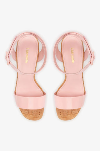 Sandália Dolly Couro Verniz Rosa e Cortiça