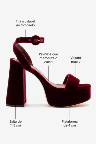 Sandália Dolly Veludo Vinho Sandal Larroudé