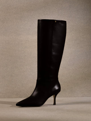 Bota Kate Mid Couro Preto Boot Larroudé