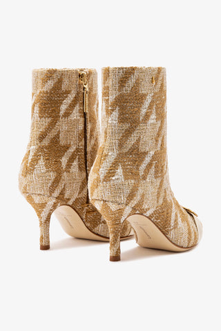 Bota Kate Mini Malha Estampado Marrom e Couro Off White