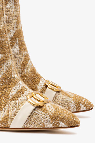 Bota Kate Mini Malha Estampado Marrom e Couro Off White