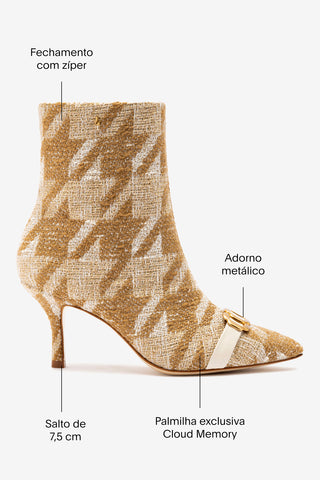 Bota Kate Mini Malha Estampado Marrom e Couro Off White