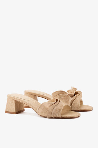 Mule Brigitte Ráfia Bege e Babados