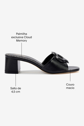 Mule Flora Couro Preto Sandal Larroudé