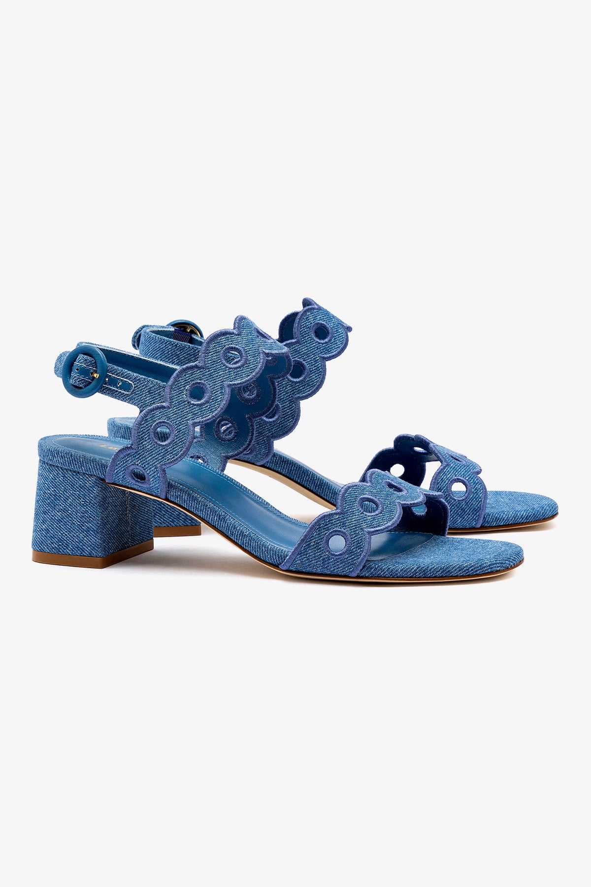 Florence Broderie Sandal In Blue Denim