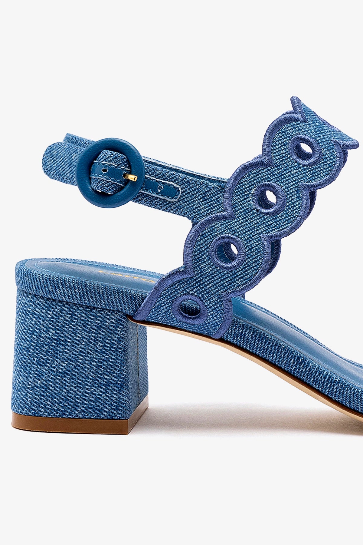 Florence Broderie Sandal In Blue Denim