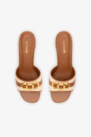 Mule Franca Ráfia Natural e Couro Caramelo