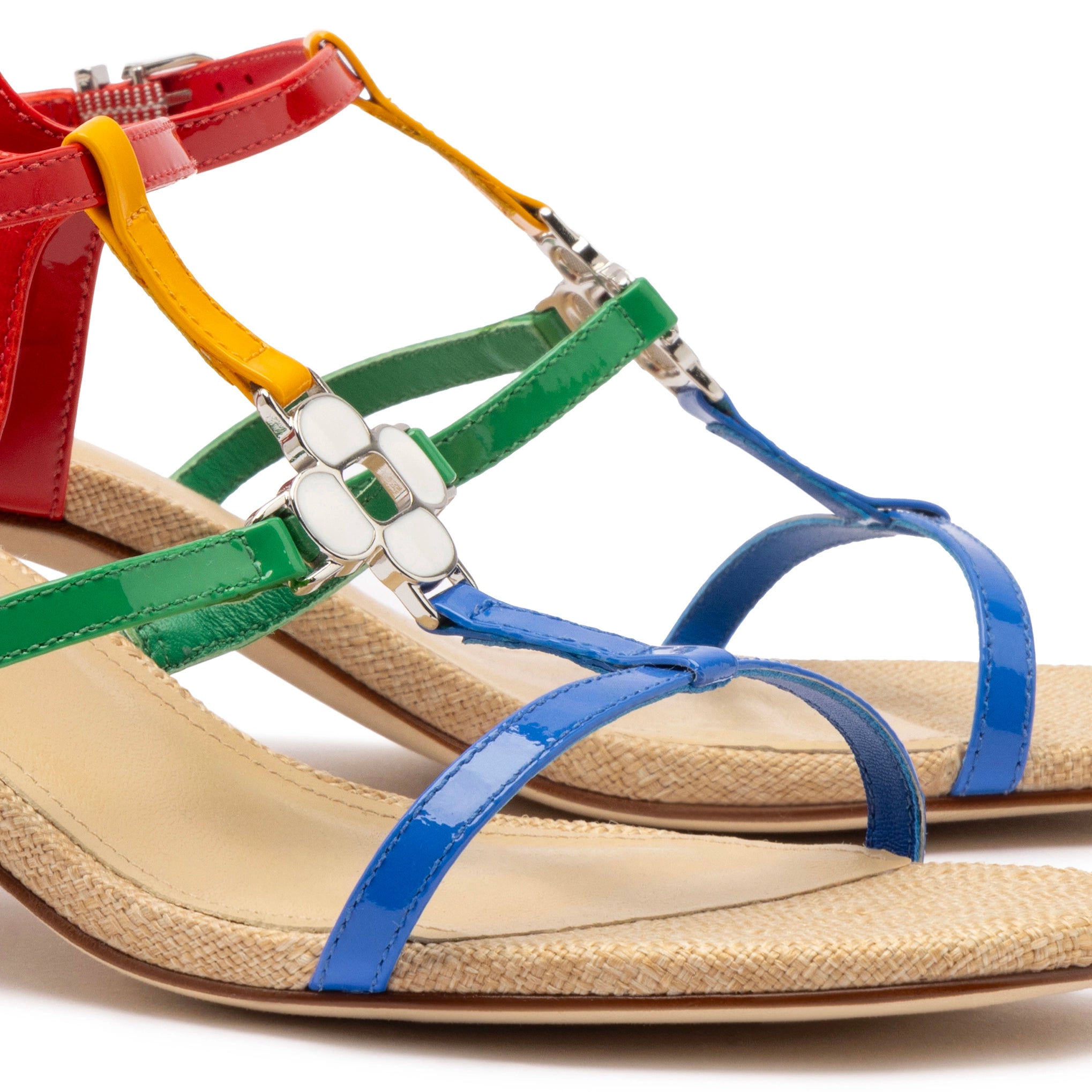 Hana Block In Multicolor Patent Leather and Raffia