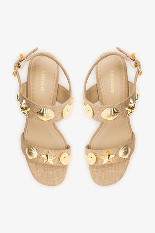 Sandália Salto Bloco Madison Ráfia Bege Sandal Larroudé