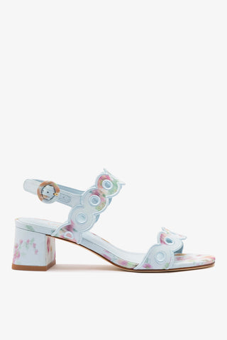 Larroudé x Markarian: Sandália Florence Tecido Azul Floral