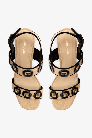 Sandália Milan Ráfia Bege e Camurça Preto