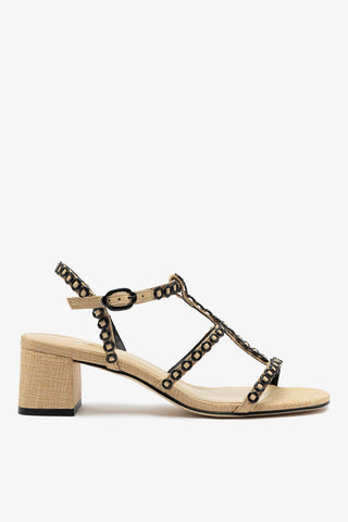 Sandália Salto Bloco Milanina Ráfia Bege